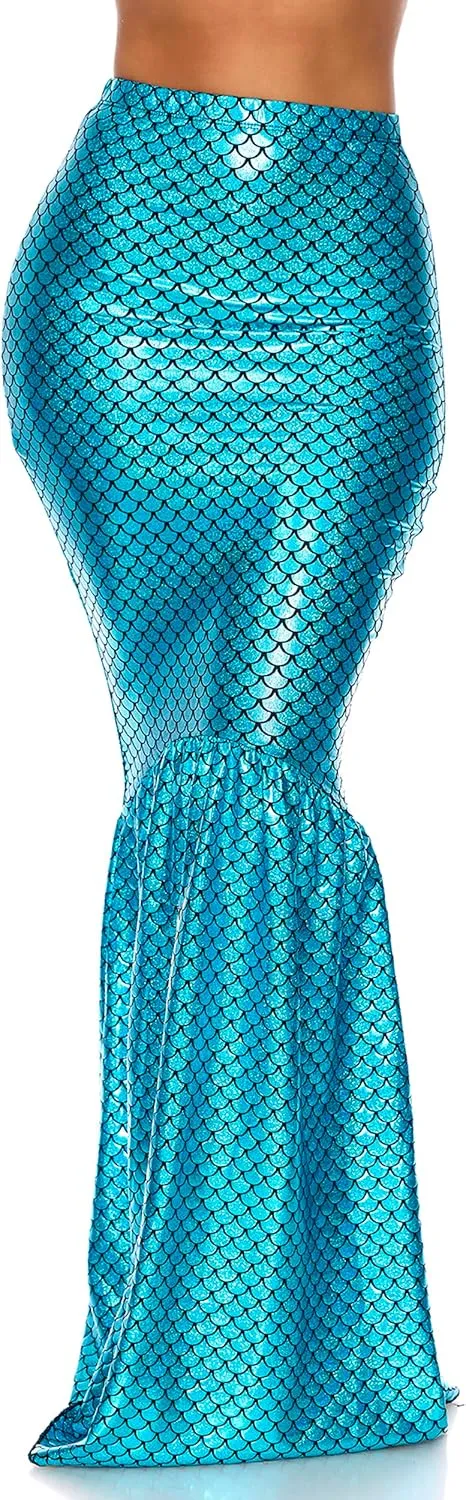 Forplay Women's Mermaid Skirt with Hologram Finish, Halloween Maxi Skirt
