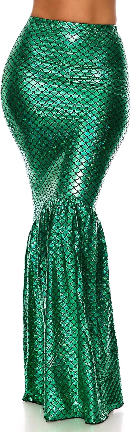 Forplay Women's Mermaid Skirt with Hologram Finish, Halloween Maxi Skirt