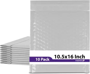 Fosmon #5 Poly Bubble Mailer 10.5 x 16 (10 Pack), Lightweight Water/Dust/Shock/Tear Resistant Padded Shipping Envelopes for Book, Magazine, Documents