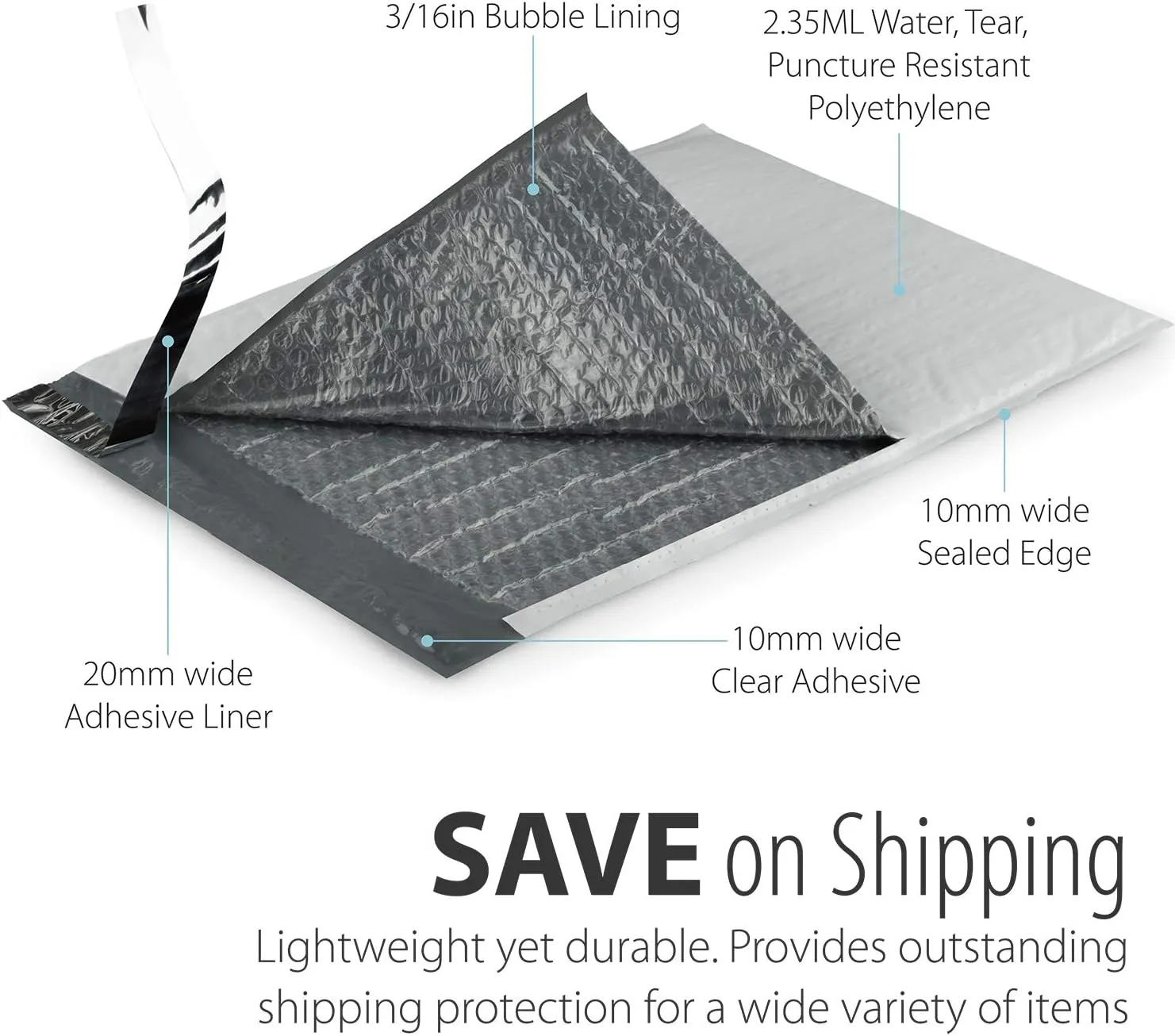 Fosmon #6 Poly Bubble Mailer 12.5 x 16 (25 Pack), Lightweight Water/Dust/Shock/Tear Resistant Padded Shipping Envelopes for Book, Magazine, Documents