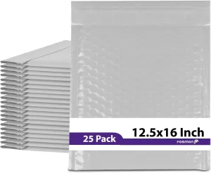 Fosmon #6 Poly Bubble Mailer 12.5 x 16 (25 Pack), Lightweight Water/Dust/Shock/Tear Resistant Padded Shipping Envelopes for Book, Magazine, Documents