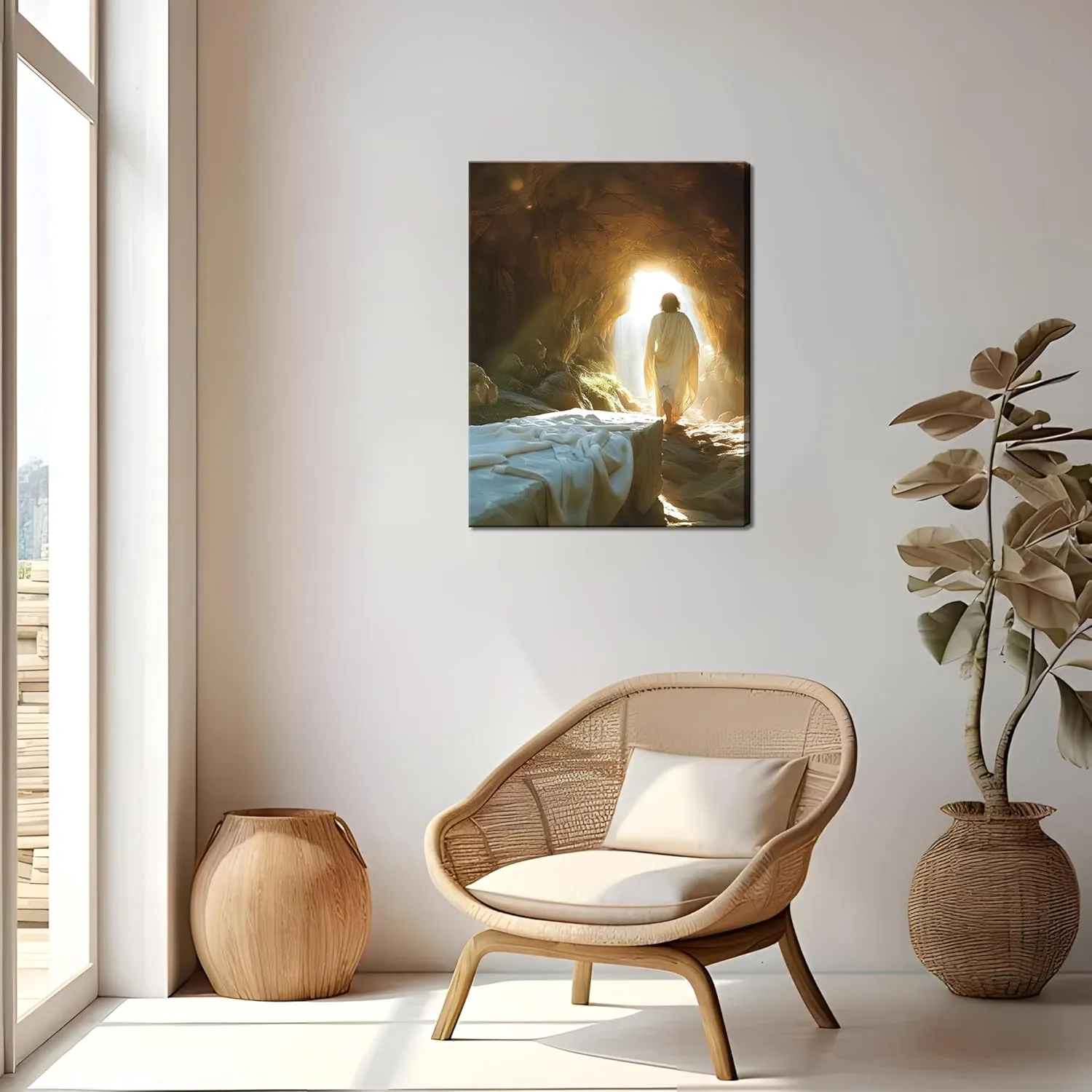 Framed Jesus Canvas Wall Art, Christian Jesus Leaves the Tomb Wall Decor Paintings, Religion Bible Resurrection Savior Posters Prints Pictures for Church Prayer Room Living Room Home Decor 12x16 Inch