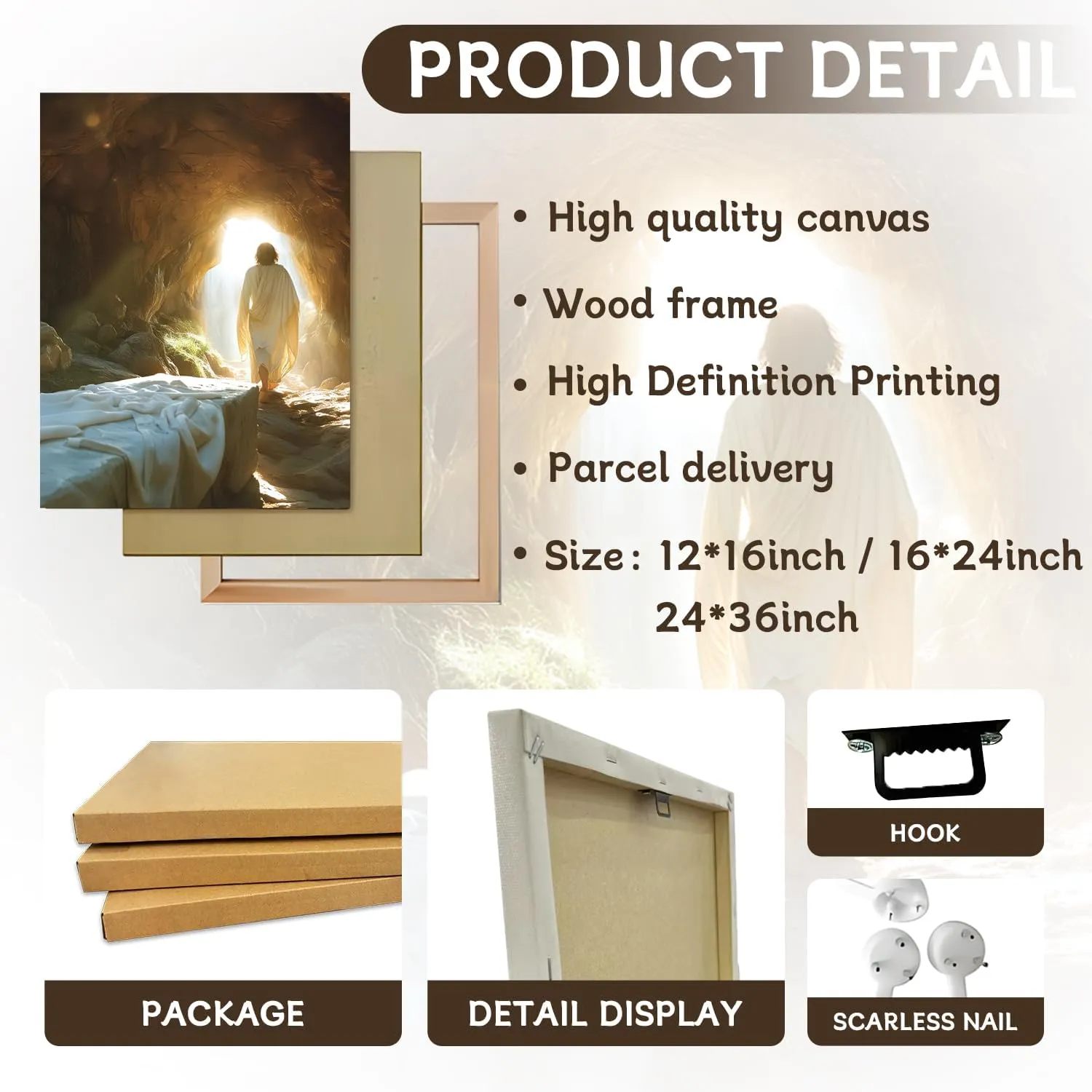 Framed Jesus Canvas Wall Art, Christian Jesus Leaves the Tomb Wall Decor Paintings, Religion Bible Resurrection Savior Posters Prints Pictures for Church Prayer Room Living Room Home Decor 12x16 Inch