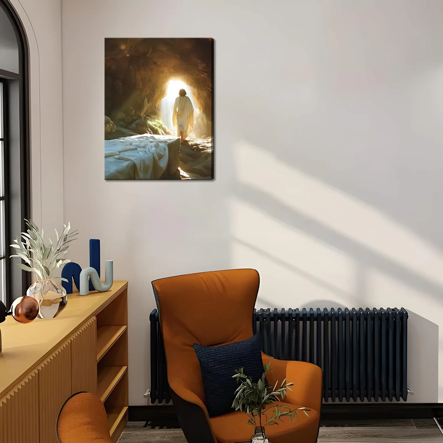 Framed Jesus Canvas Wall Art, Christian Jesus Leaves the Tomb Wall Decor Paintings, Religion Bible Resurrection Savior Posters Prints Pictures for Church Prayer Room Living Room Home Decor 12x16 Inch