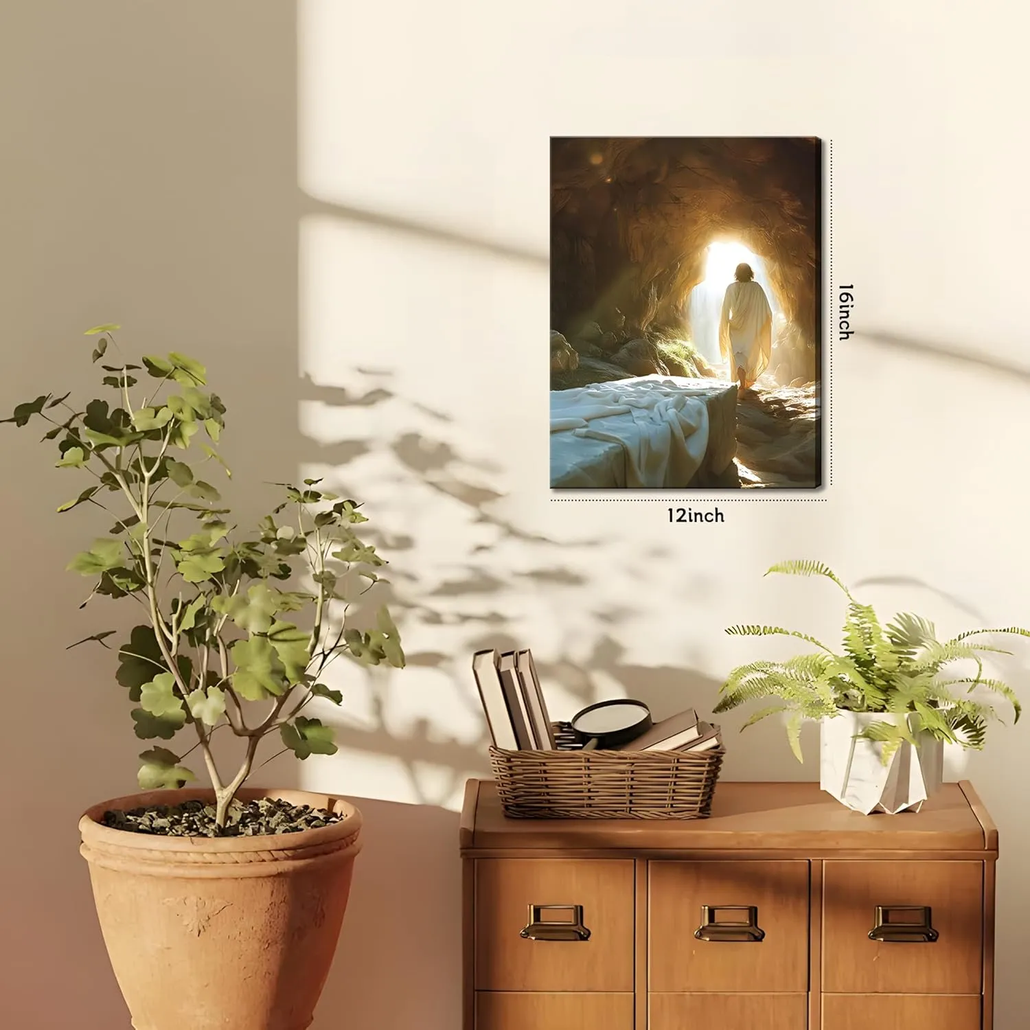 Framed Jesus Canvas Wall Art, Christian Jesus Leaves the Tomb Wall Decor Paintings, Religion Bible Resurrection Savior Posters Prints Pictures for Church Prayer Room Living Room Home Decor 12x16 Inch