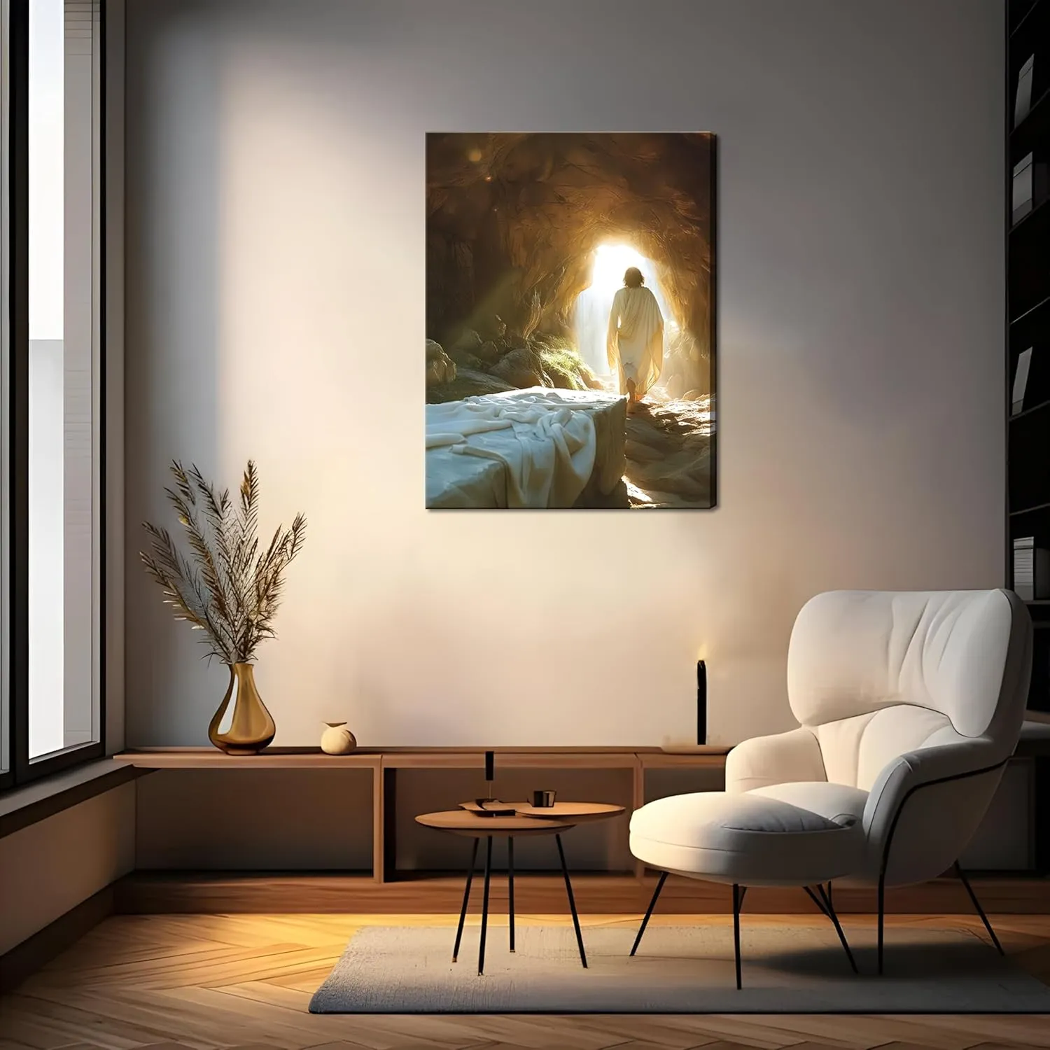 Framed Jesus Canvas Wall Art, Christian Jesus Leaves the Tomb Wall Decor Paintings, Religion Bible Resurrection Savior Posters Prints Pictures for Church Prayer Room Living Room Home Decor 12x16 Inch