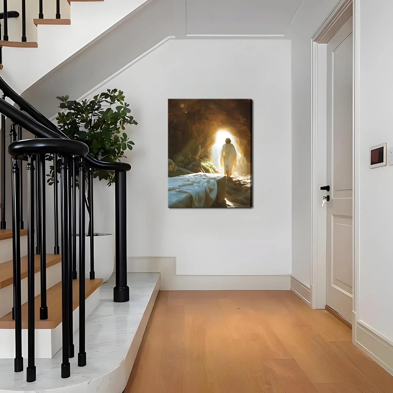 Framed Jesus Canvas Wall Art, Christian Jesus Leaves the Tomb Wall Decor Paintings, Religion Bible Resurrection Savior Posters Prints Pictures for Church Prayer Room Living Room Home Decor 12x16 Inch