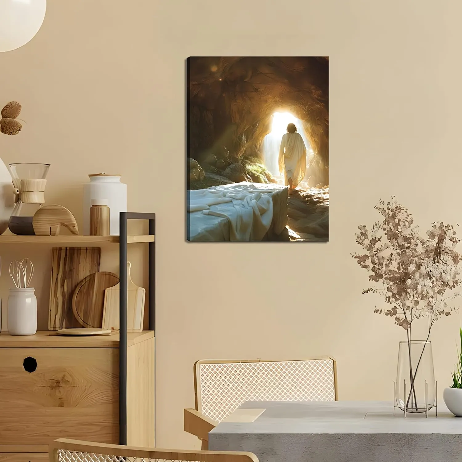 Framed Jesus Canvas Wall Art, Christian Jesus Leaves the Tomb Wall Decor Paintings, Religion Bible Resurrection Savior Posters Prints Pictures for Church Prayer Room Living Room Home Decor 12x16 Inch