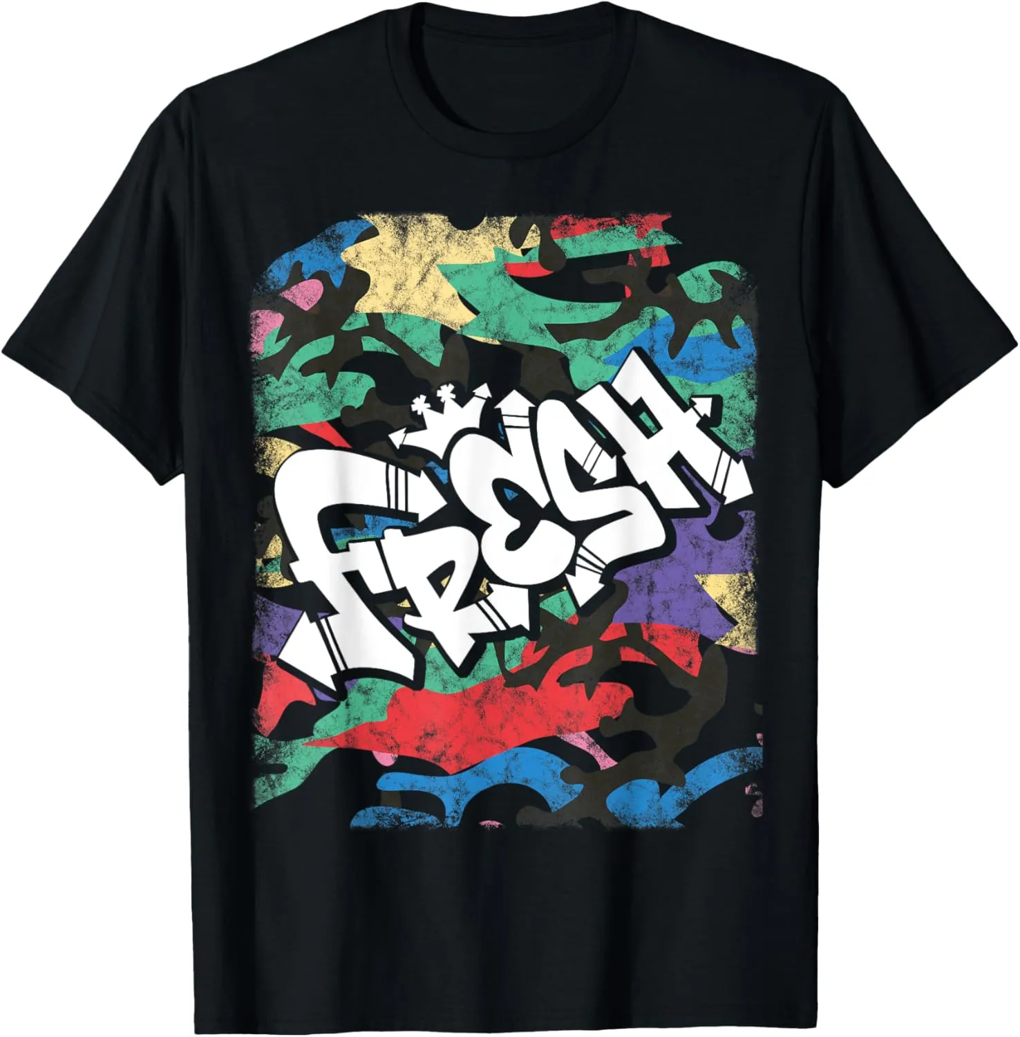 Fresh Hip Hop 80s 90s Old School Camo Rap Urban Slang T-Shirt