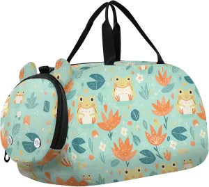 Fresh Spring Cute Frogs Boy's Gym Duffel Bag with Shoes Compartment Large Capacity Overnight Bag for Beach Swim Bags Pool Sports