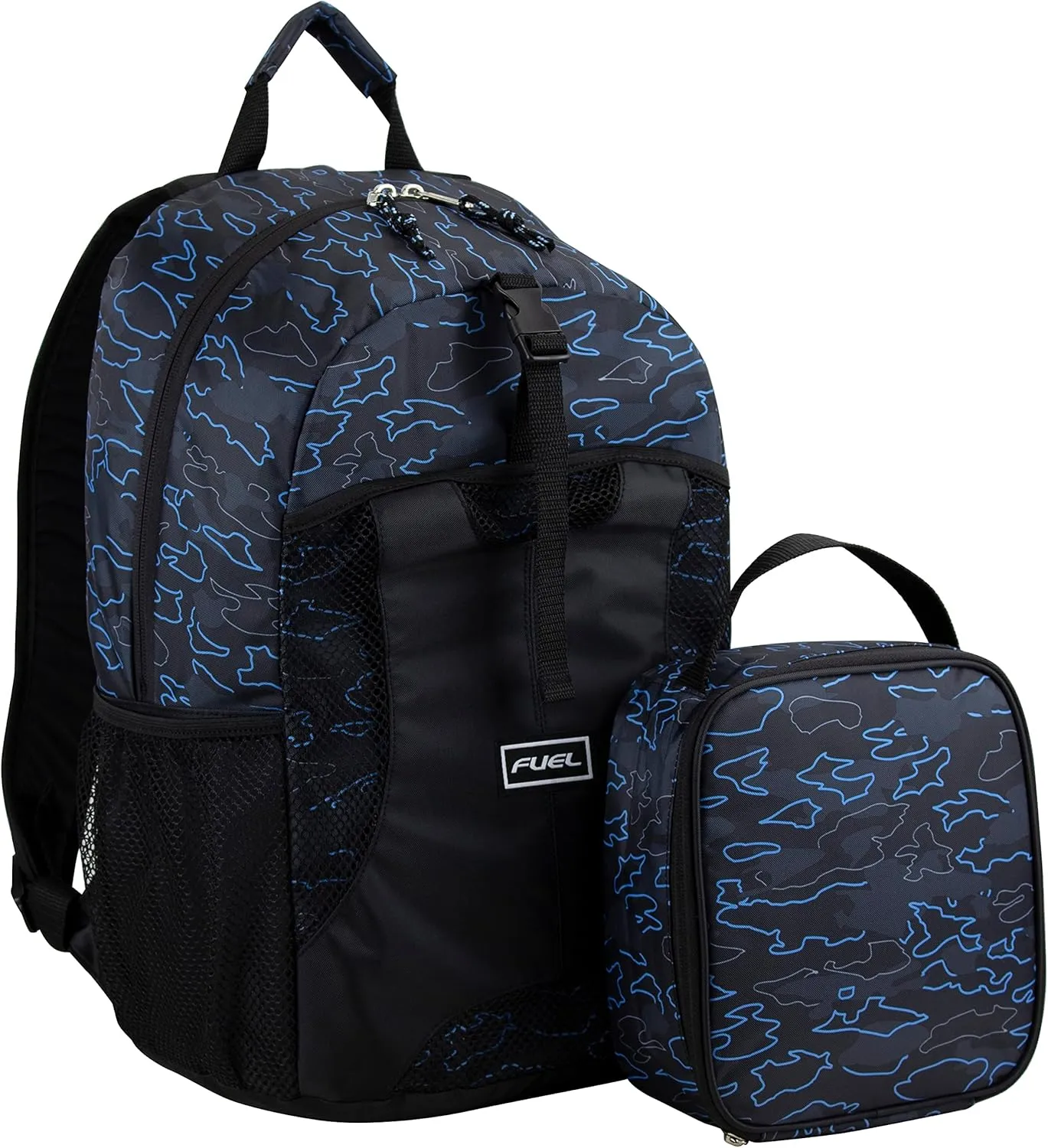 Fuel Lunch Backpack Set Teens Student Water Resistant Lunch Bookbag Bag Soft Reusable Insulated Cooler Lunch Box Travel Office Lunch Bag, Dark Blue Camo