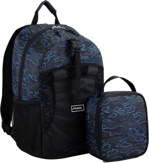 Fuel Lunch Backpack Set Teens Student Water Resistant Lunch Bookbag Bag Soft Reusable Insulated Cooler Lunch Box Travel Office Lunch Bag, Dark Blue Camo