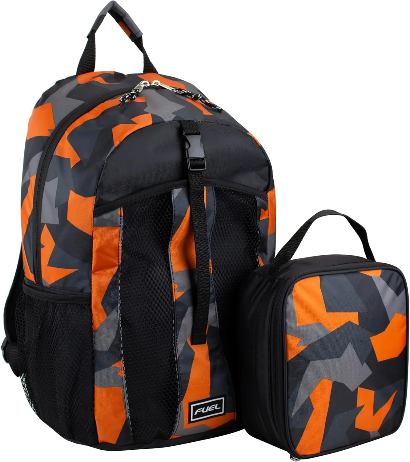 FUEL Lunch Backpack Set Water Resistant Dome Bookbag Bag Soft Reusable Insulated Cooler Lunch Box Thermal Travel Office Lunch Bag, Orange & Black