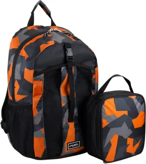 FUEL Lunch Backpack Set Water Resistant Dome Bookbag Bag Soft Reusable Insulated Cooler Lunch Box Thermal Travel Office Lunch Bag, Orange & Black