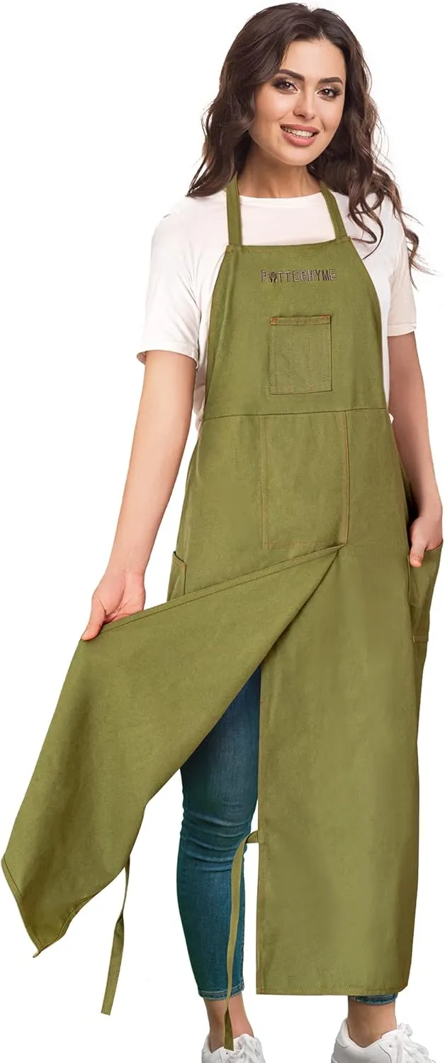 Full Coverage Pottery Apron Split Leg - 100% Cotton Canvas Potter's & Ceramics Aprons with Pockets for Women & Men