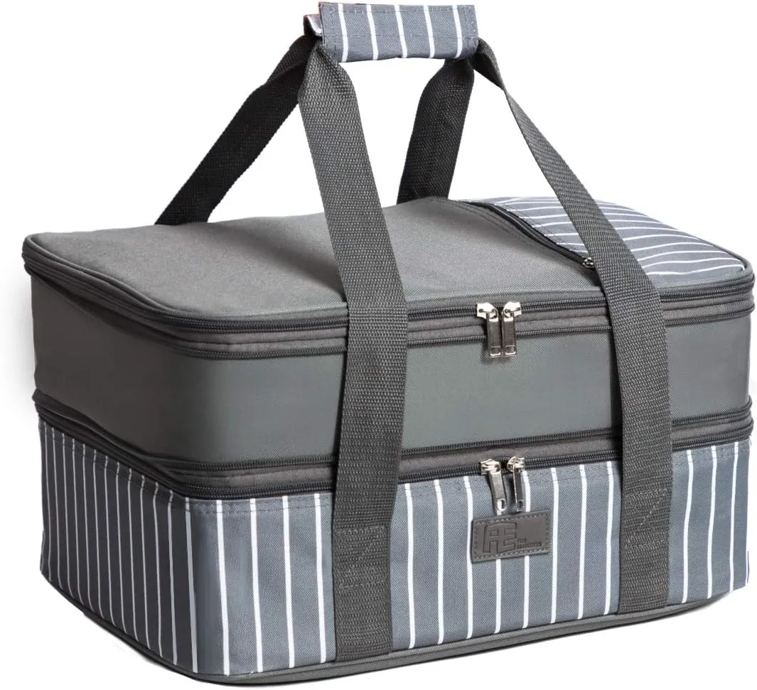 Fun Elements Casserole Carrier, Expandable Insulated Casserole Carriers for Hot or Cold Food, Lasagna Lugger for Parties, Fits 9" x 13" Baking Dish, Grey