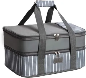 Fun Elements Casserole Carrier, Expandable Insulated Casserole Carriers for Hot or Cold Food, Lasagna Lugger for Parties, Fits 9" x 13" Baking Dish, Grey