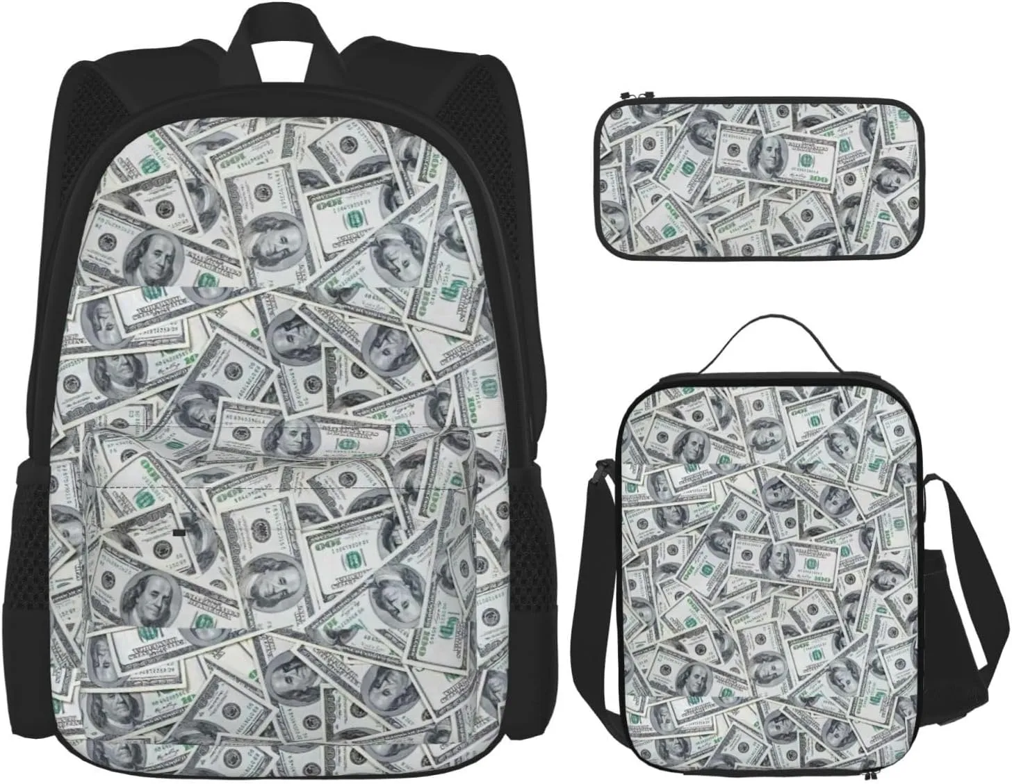 Funny Dollar Money Print Versatile Adjustable Shoulder Fashion Backpack Lunch Bag Pencil Case Large Capacity