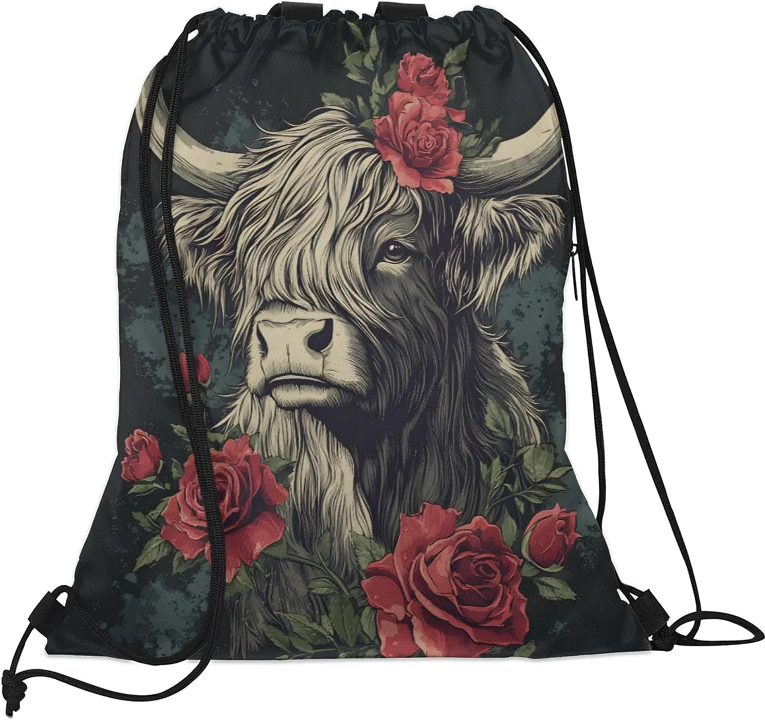 Funny Drawstring Backpack Waterproof Cow Small String Bags Sackpack for Sports, Gym, Travel, Swimming, Beach