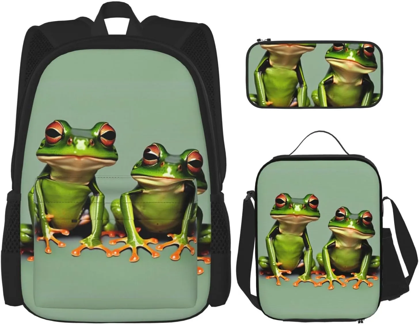 Funny Green Frogs 1 Print Versatile Adjustable Shoulder Fashion Backpack Lunch Bag Pencil Case Large Capacity