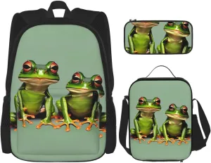 Funny Green Frogs 1 Print Versatile Adjustable Shoulder Fashion Backpack Lunch Bag Pencil Case Large Capacity