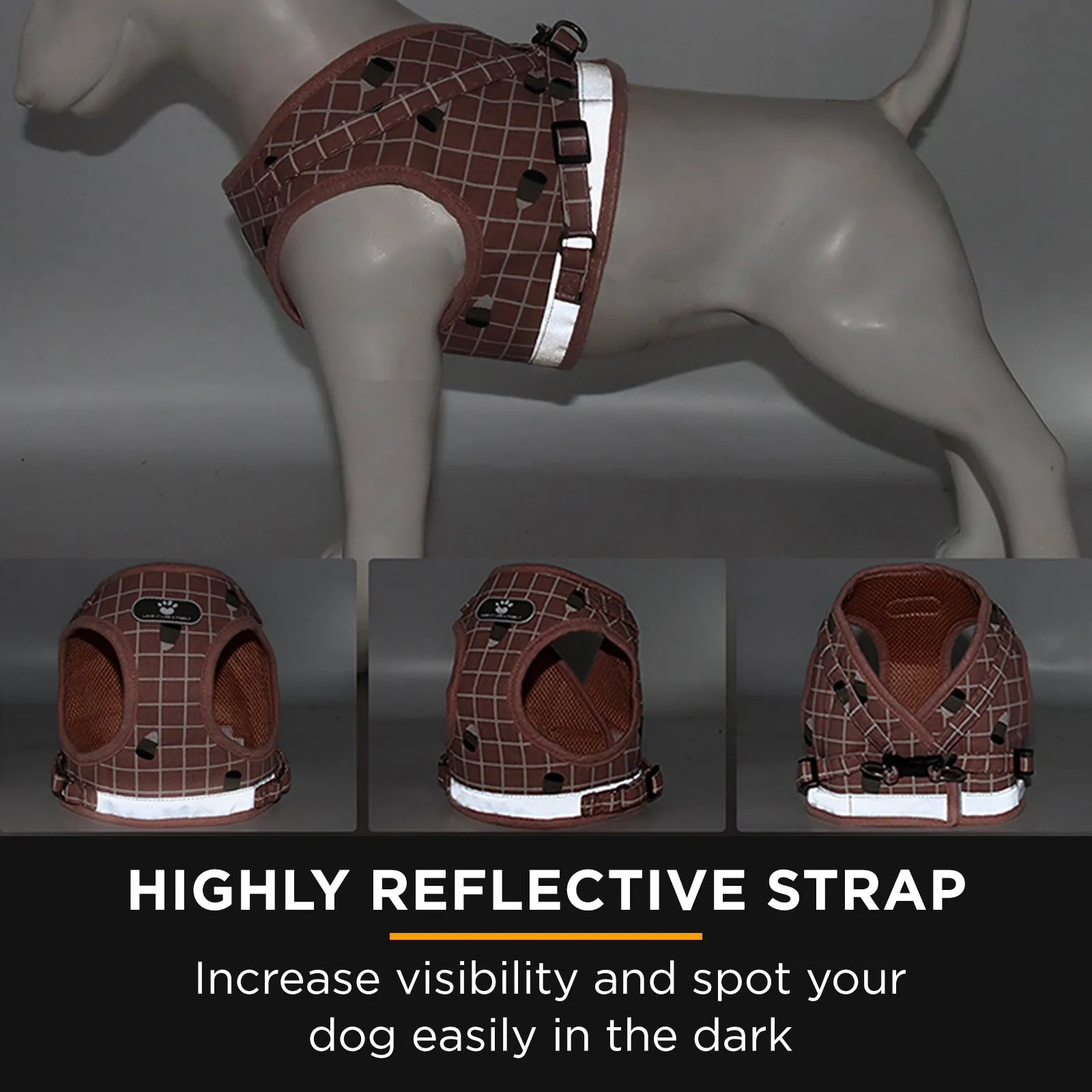 Furbulous No Pull Cat Small Dog Harness and Lead Set Adjustable Reflective Step-in Vest Harnesses Mesh Padded Plaid Escape Proof Puppy Jacket - Pink Medium