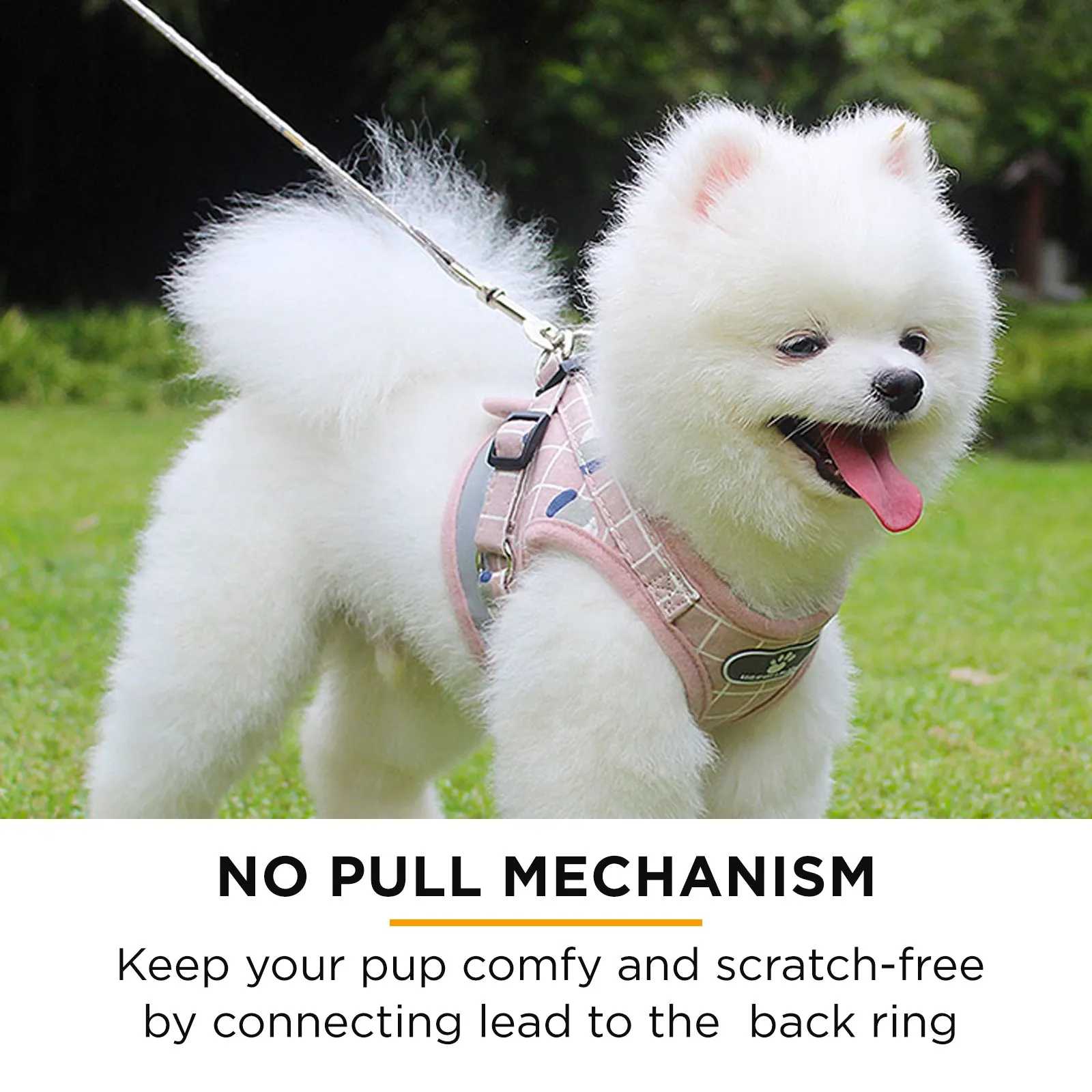 Furbulous No Pull Cat Small Dog Harness and Lead Set Adjustable Reflective Step-in Vest Harnesses Mesh Padded Plaid Escape Proof Puppy Jacket - Pink Medium
