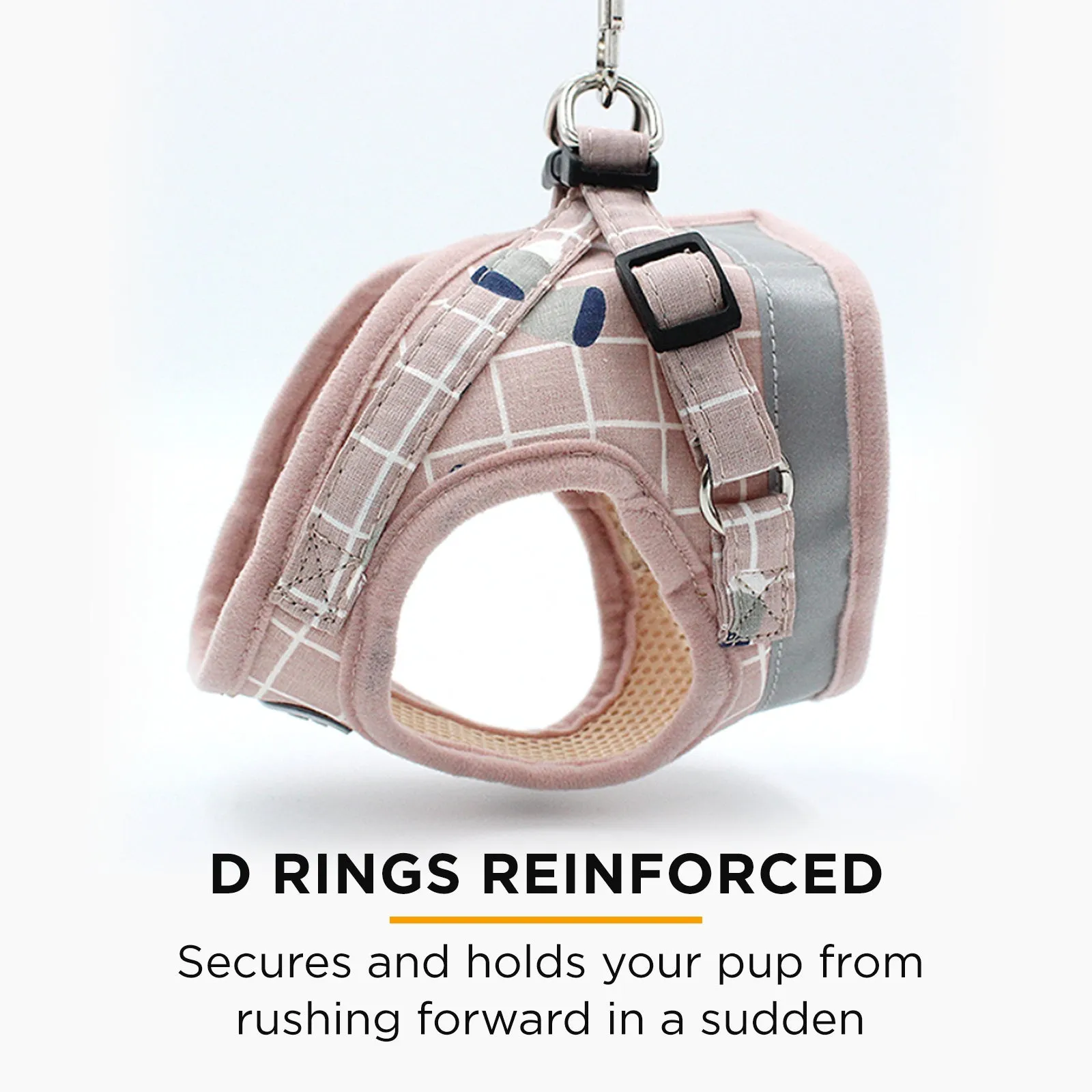 Furbulous No Pull Cat Small Dog Harness and Lead Set Adjustable Reflective Step-in Vest Harnesses Mesh Padded Plaid Escape Proof Puppy Jacket - Pink Medium