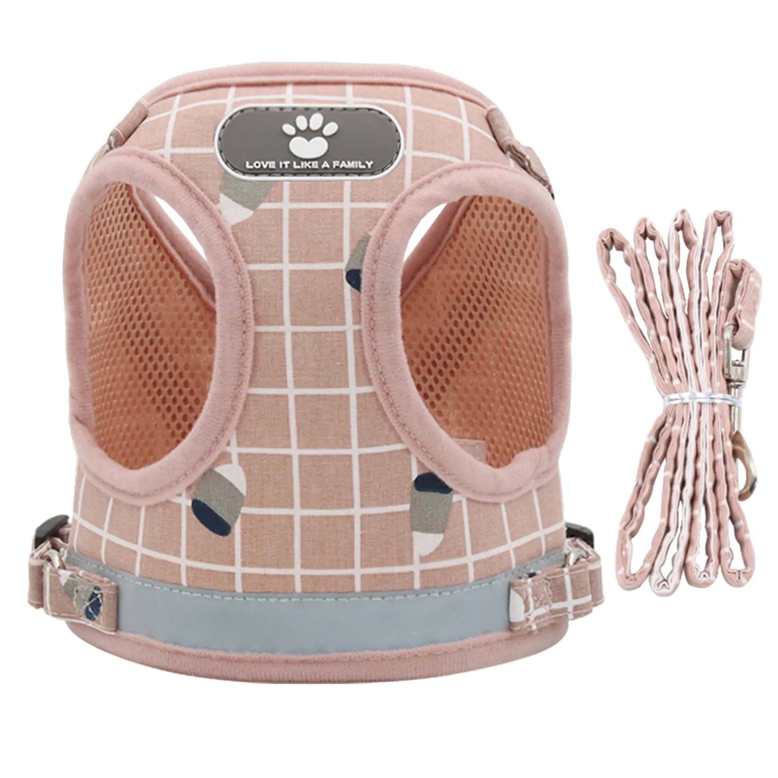 Furbulous No Pull Cat Small Dog Harness and Lead Set Adjustable Reflective Step-in Vest Harnesses Mesh Padded Plaid Escape Proof Puppy Jacket - Pink Medium