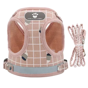 Furbulous No Pull Cat Small Dog Harness and Lead Set Adjustable Reflective Step-in Vest Harnesses Mesh Padded Plaid Escape Proof Puppy Jacket - Pink Medium