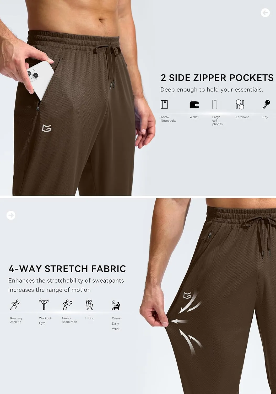 G Gradual Men's Sweatpants with Zipper Pockets Lightweight Mesh Athletic Pants for Men Open Bottom Workout Gym Running