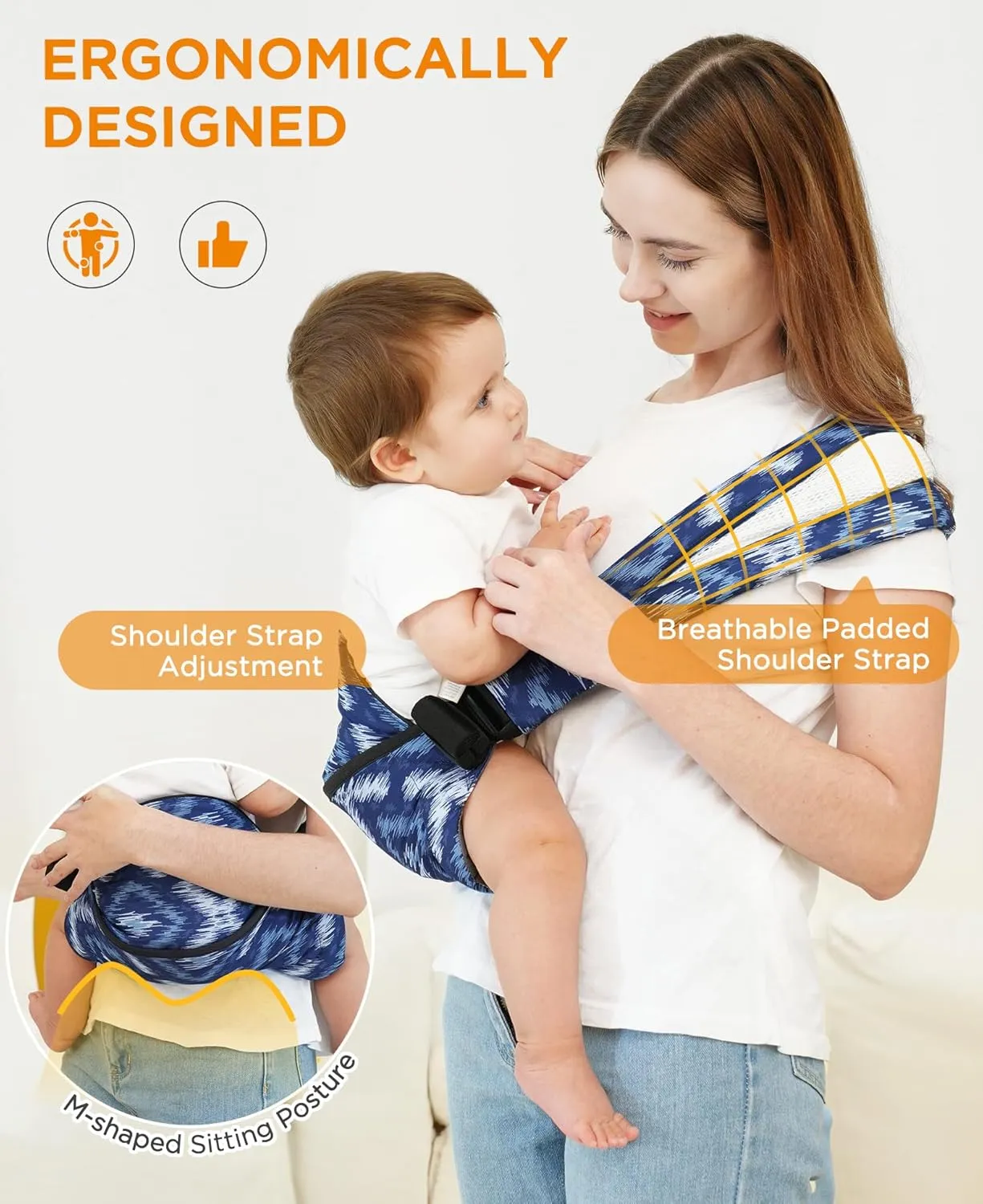 GAGAKU Toddler Carrier Adjustable Padded Sling Portable Ergonomic Baby Holder Carrier with Non-Slip Seat for 6-36 Months Infants & Toddlers (14-35 lbs)-Blue Pattern