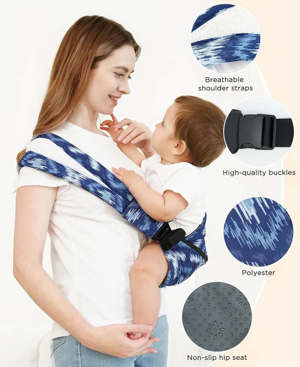 GAGAKU Toddler Carrier Adjustable Padded Sling Portable Ergonomic Baby Holder Carrier with Non-Slip Seat for 6-36 Months Infants & Toddlers (14-35 lbs)-Blue Pattern