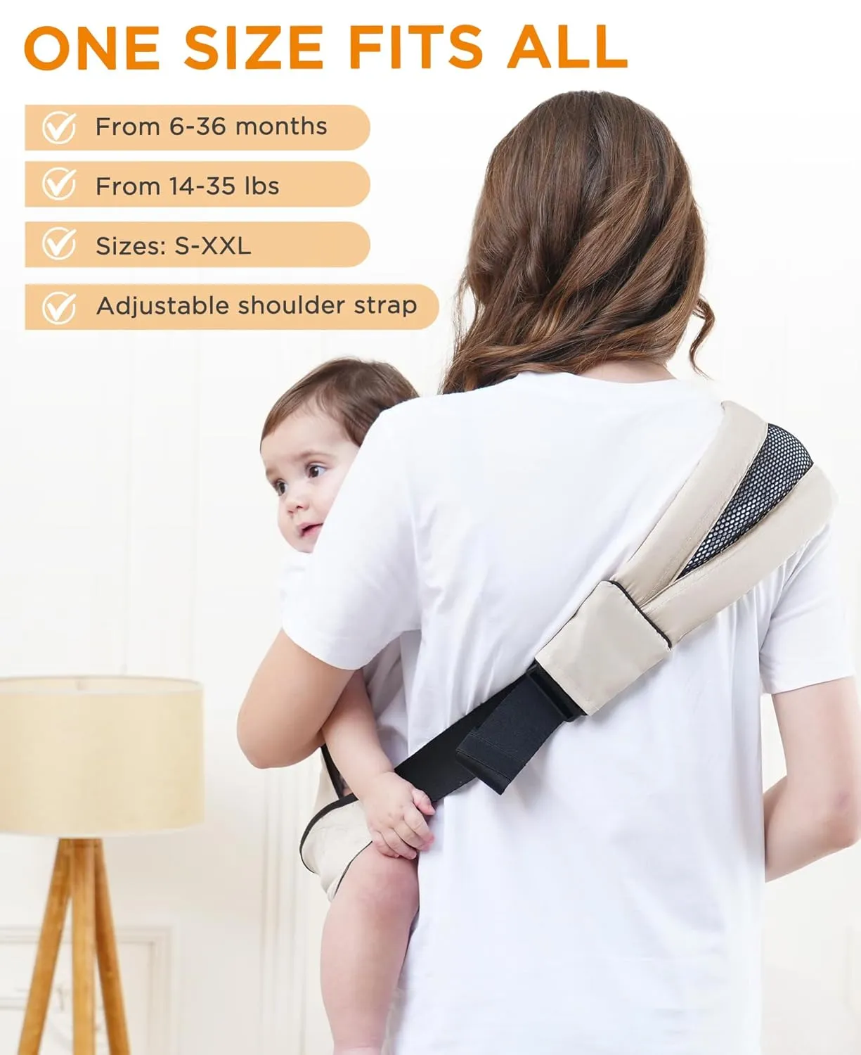 GAGAKU Toddler Carrier Adjustable Padded Sling Portable Ergonomic Baby Holder Carrier with Non-Slip Seat for 6-36 Months Infants & Toddlers (14-35 lbs)-Cream