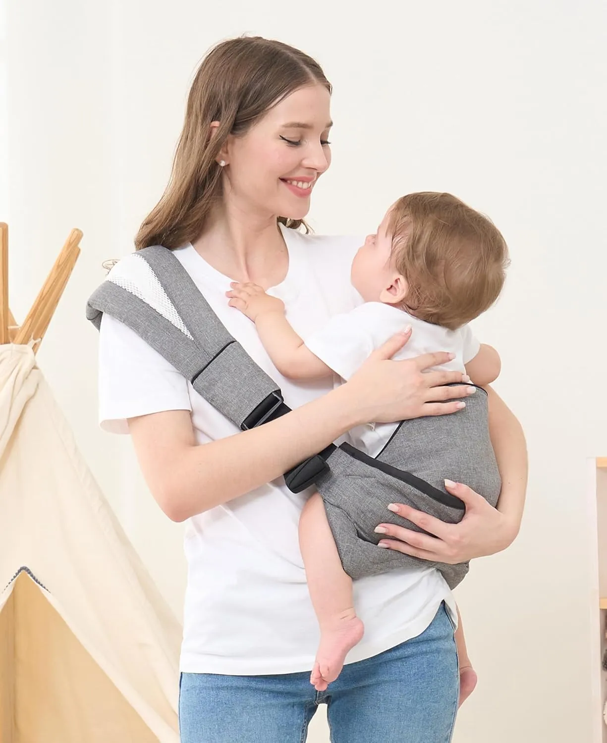 GAGAKU Toddler Carrier Adjustable Padded Sling Portable Ergonomic Baby Holder Carrier with Non-Slip Seat for 6-36 Months Infants & Toddlers (14-35 lbs)-Grey