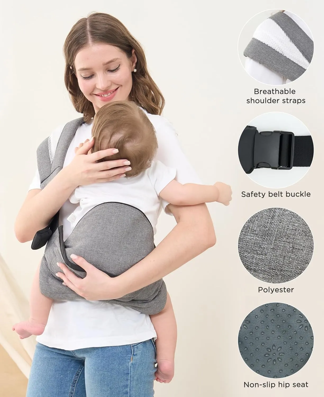 GAGAKU Toddler Carrier Adjustable Padded Sling Portable Ergonomic Baby Holder Carrier with Non-Slip Seat for 6-36 Months Infants & Toddlers (14-35 lbs)-Grey