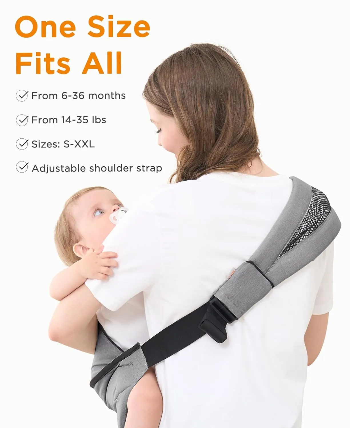GAGAKU Toddler Carrier Adjustable Padded Sling Portable Ergonomic Baby Holder Carrier with Non-Slip Seat for 6-36 Months Infants & Toddlers (14-35 lbs)-Grey