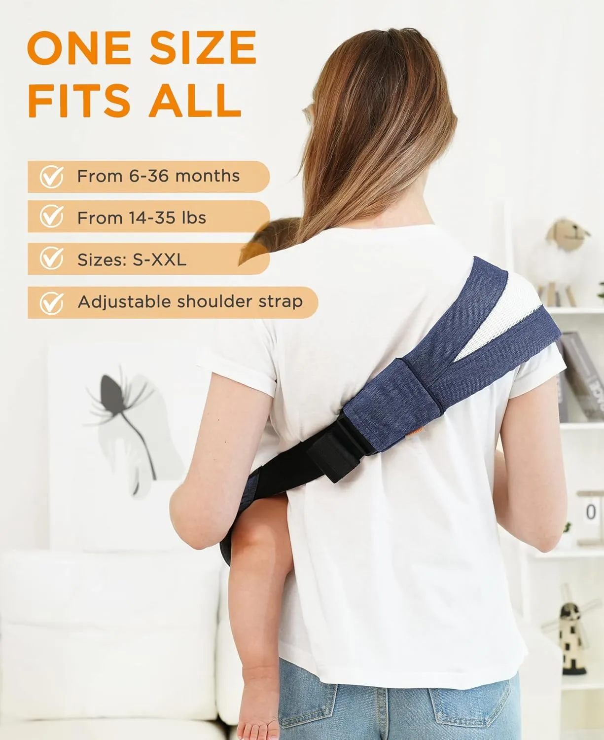 GAGAKU Toddler Carrier Adjustable Padded Sling Portable Ergonomic Baby Holder Carrier with Non-Slip Seat for 6-36 Months Infants & Toddlers (14-35 lbs)-Jeans Blue
