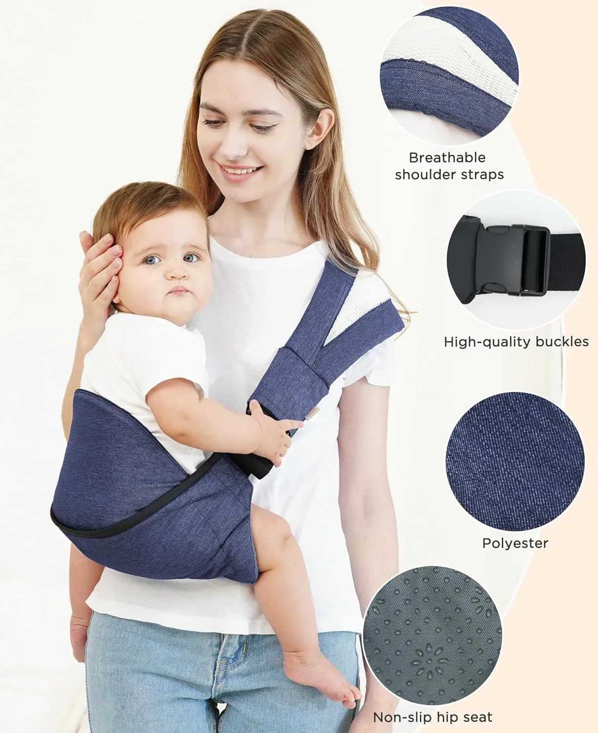 GAGAKU Toddler Carrier Adjustable Padded Sling Portable Ergonomic Baby Holder Carrier with Non-Slip Seat for 6-36 Months Infants & Toddlers (14-35 lbs)-Jeans Blue
