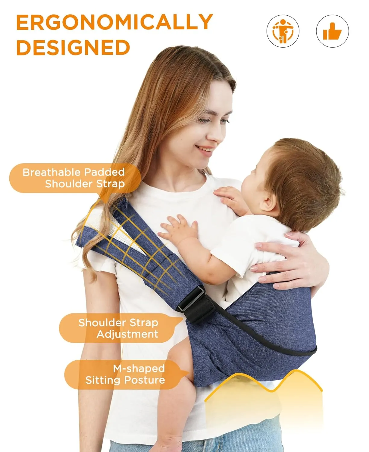 GAGAKU Toddler Carrier Adjustable Padded Sling Portable Ergonomic Baby Holder Carrier with Non-Slip Seat for 6-36 Months Infants & Toddlers (14-35 lbs)-Jeans Blue