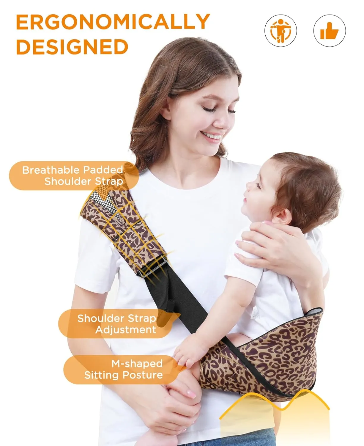 GAGAKU Toddler Carrier Adjustable Padded Sling Portable Ergonomic Baby Holder Carrier with Non-Slip Seat for 6-36 Months Infants & Toddlers (14-35 lbs)-Leopard
