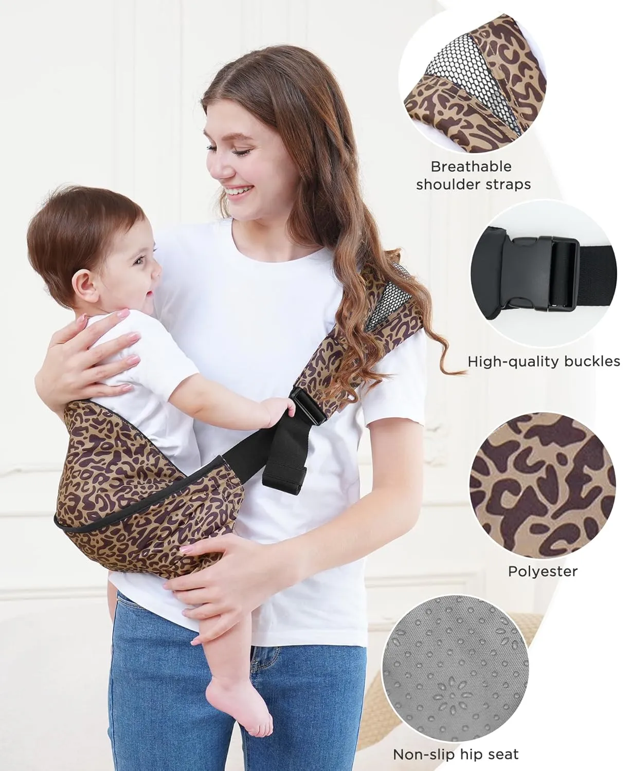 GAGAKU Toddler Carrier Adjustable Padded Sling Portable Ergonomic Baby Holder Carrier with Non-Slip Seat for 6-36 Months Infants & Toddlers (14-35 lbs)-Leopard