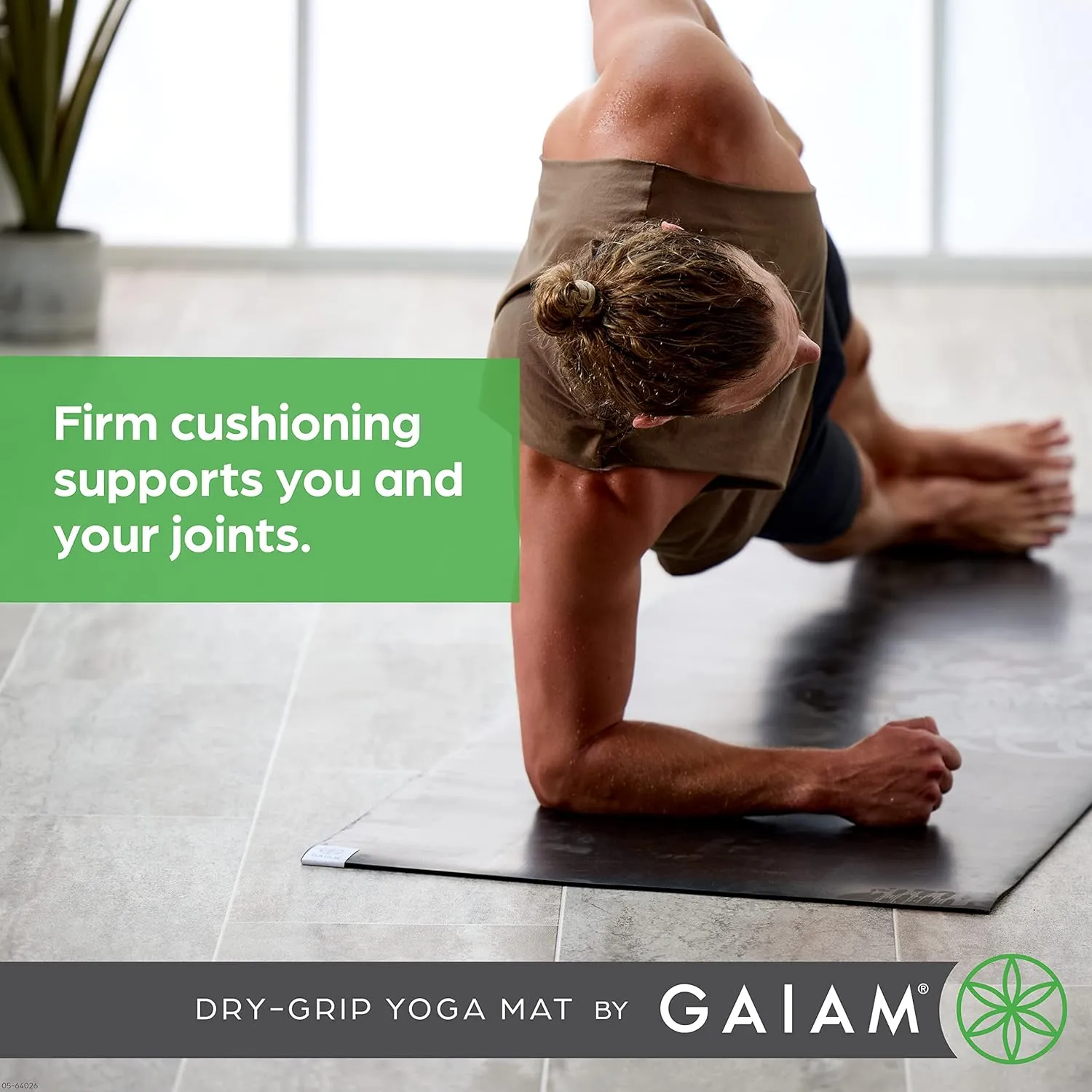 Gaiam Dry-Grip Yoga Mat - 5mm Thick Non-Slip Exercise & Fitness Mat for Standard or Hot Yoga, Pilates and Floor Workouts - Cushioned Support, Non-Slip Coat - 68 x 24 Inches