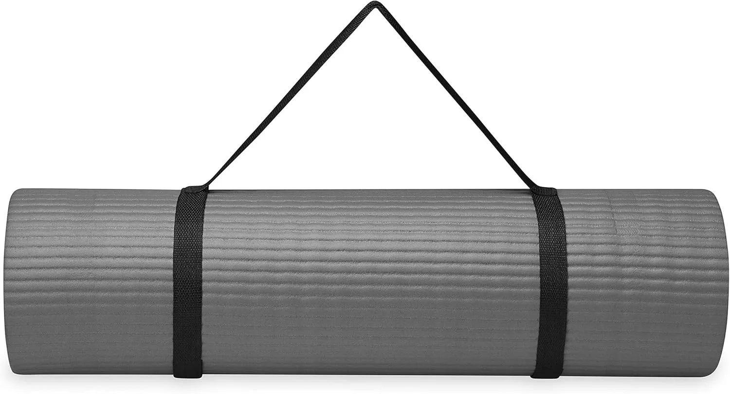 Gaiam Essentials Thick Yoga Mat Fitness & Exercise Mat with Easy-Cinch Yoga Mat Carrier Strap, 72"L x 24"W x 2/5 Inch Thick