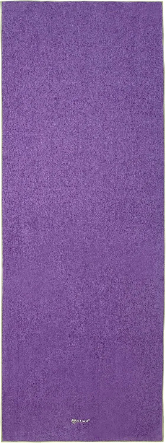 Gaiam Yoga Towel - Mat Sized Active Dry Non Slip Moisture Wicking Sweat Absorbent Microfiber Hot Yoga Towel for Women & Men | Stay-Put Corner Pockets (70" Long x 26" Wide)