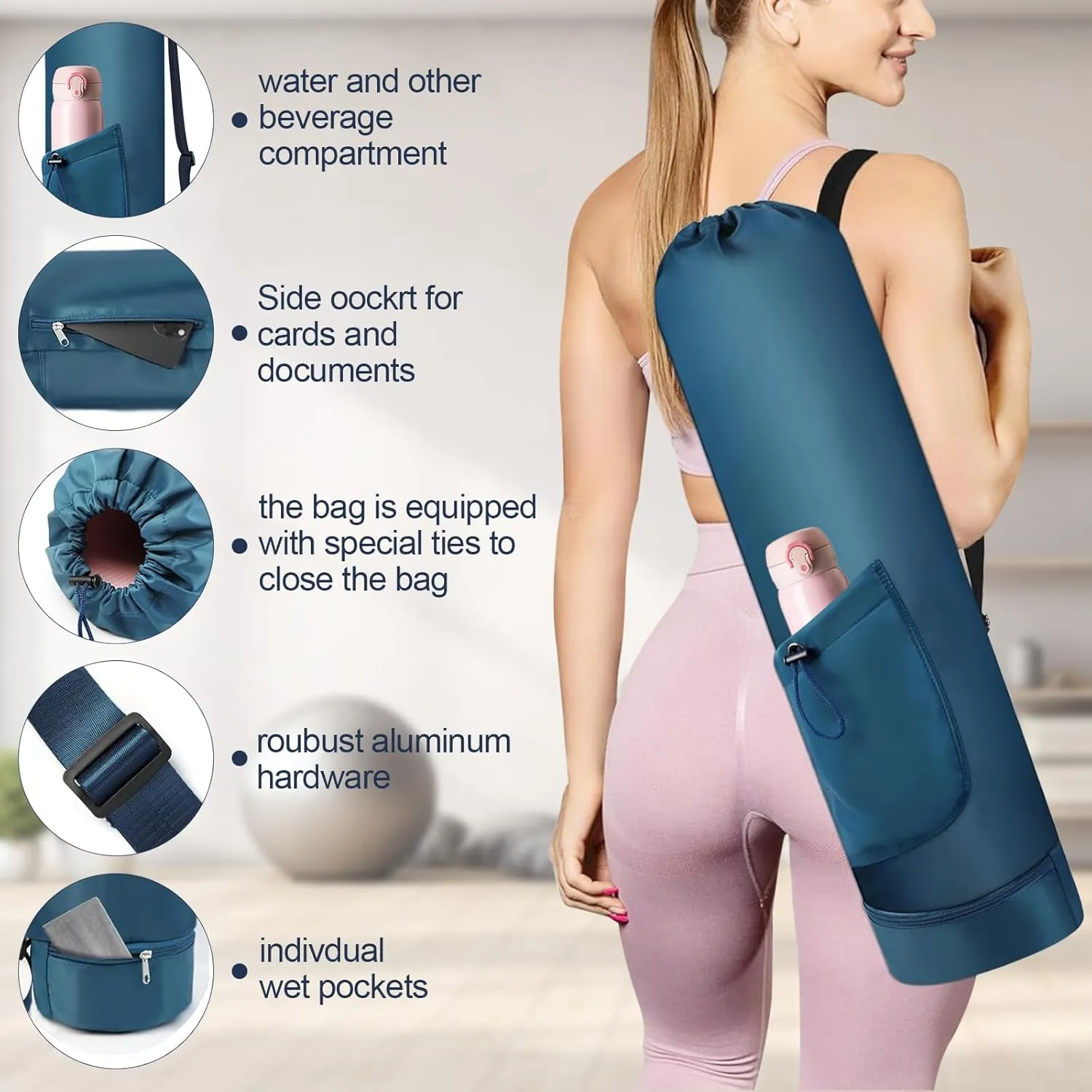GALLIA Yoga Mat Bag with Adjustable Strap, Waterproof Yoga Mat Carrier with Multi-Functional Storage Pockets, Practical Yoga Bag for Women, Fits Gym Class Workout Travel