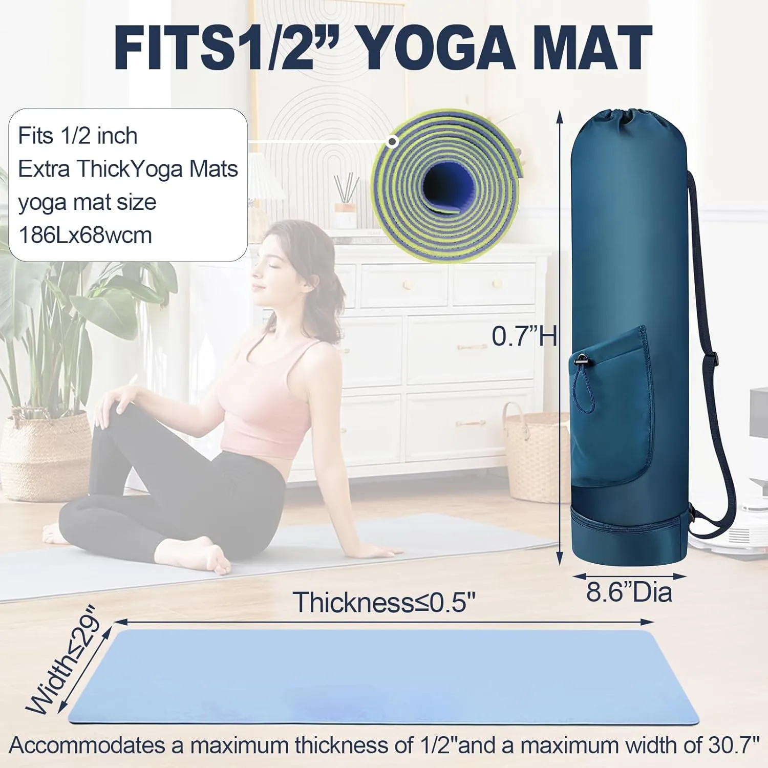 GALLIA Yoga Mat Bag with Adjustable Strap, Waterproof Yoga Mat Carrier with Multi-Functional Storage Pockets, Practical Yoga Bag for Women, Fits Gym Class Workout Travel
