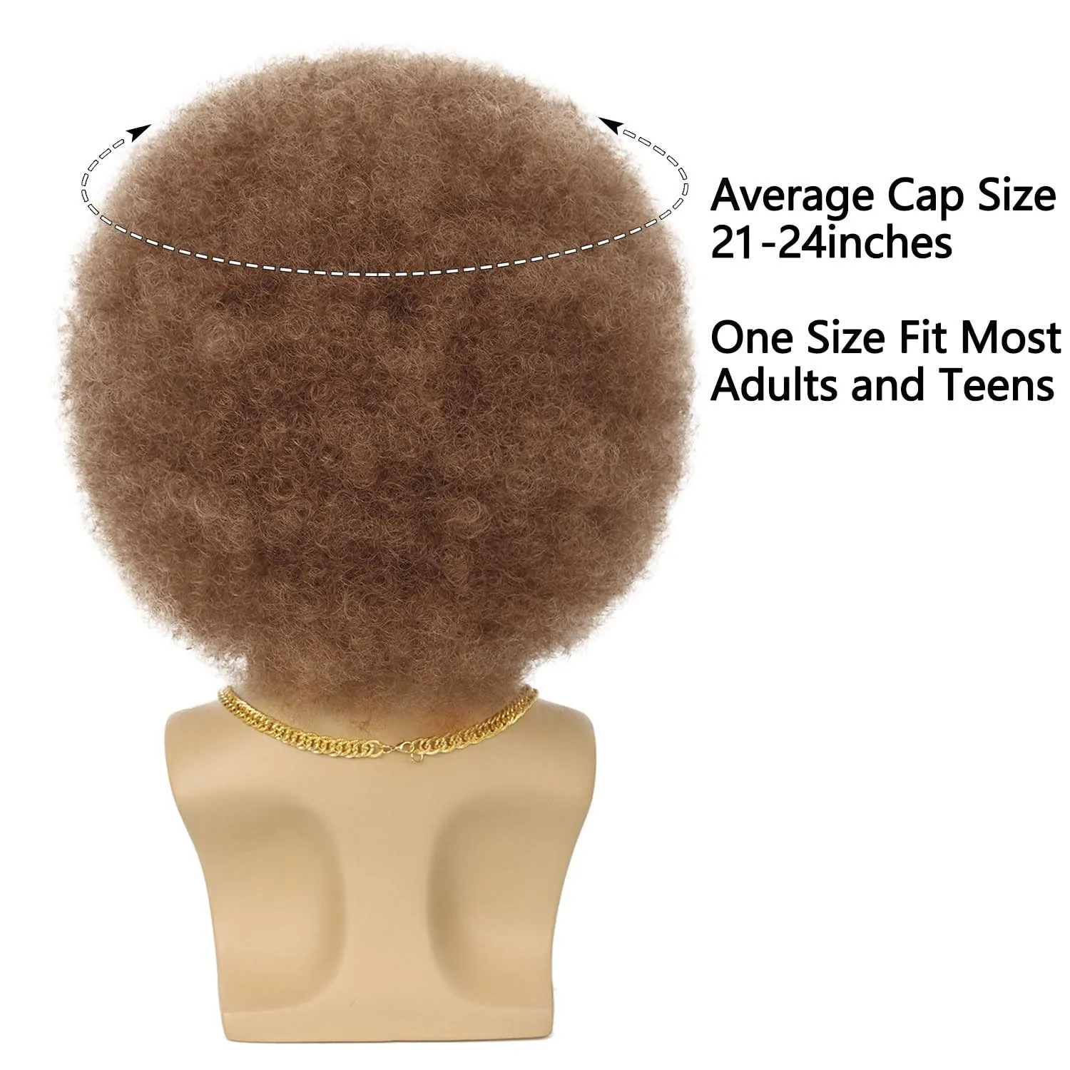G&T Wig 70s Afro Wig for Men with Glasses Chain and Mustache Mens Costume Disco Wig Short Curly Natural Brown Hair Fluffy Synthetic Funny Wig for Party Halloween Hippies Rocker（Light Brown）