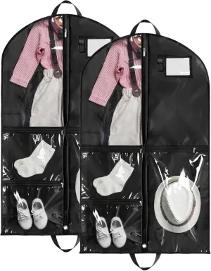 Garment Bag for Hanging Clothes, 40"Waterproof Dance Costume, Gusseted Kids Garment Bag with Zippered Pockets for Dance Costume Competition, Travel, Beauty Pageants, 2 pack Black