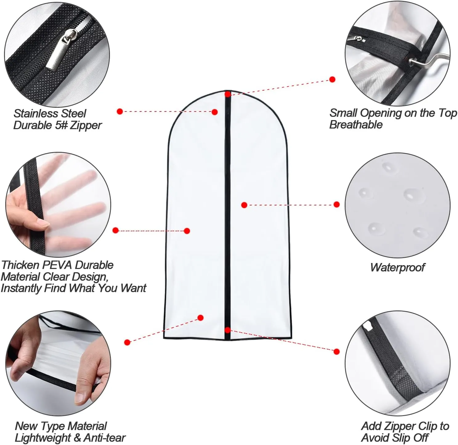 Garment Bags for Hanging Clothes 24'' x 55 '' (Set of 6) Transparent Lightweight Breathable Coat Covers for Closet with Study Full Zipper for Long Dress Clothes Storage [Upgraded Version]